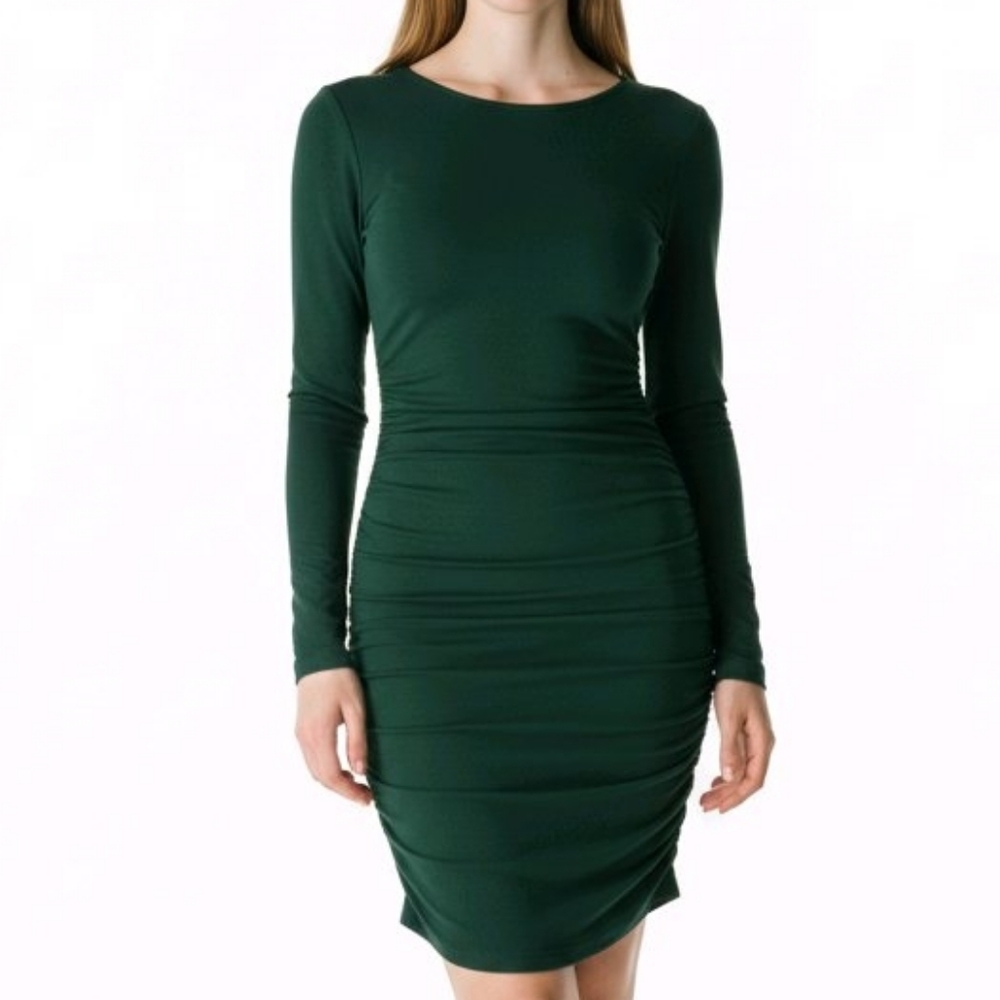 Bodycon Ruched Long Sleeve Dress Dark Green NWT, KIRUNDO Boutique, Size 3 Ladies